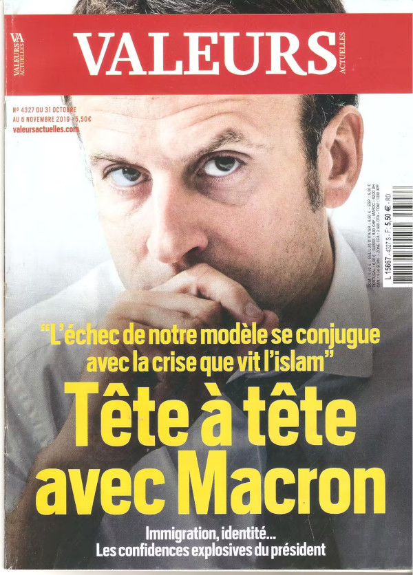 Cover of Valeurs Actuelles, October 2019